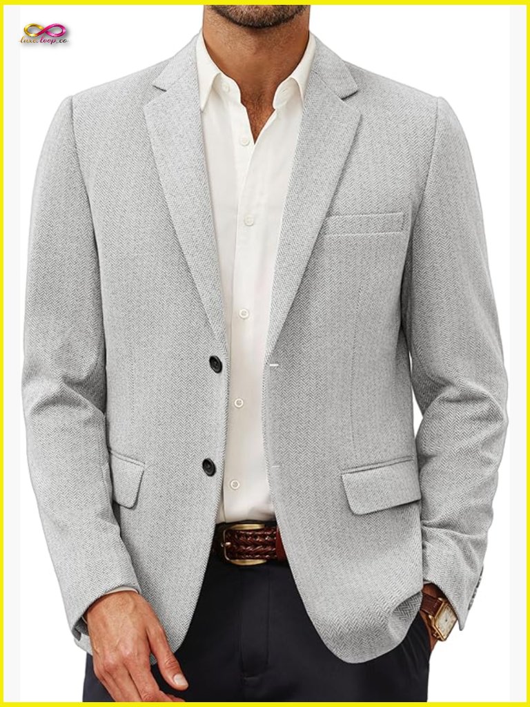 Herringbone Knit Blazer Lightweight Casual Sport Coat Elegant Soft